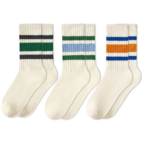 PRICES MAY VARY. Retro Stripe Socks: Striped socks features a retro stripe design, simple and durable, very in line with the popular retro trend in recent years; Vintage sock for women can perfectly match all your shoes, pants, and skirts; Retro socks are fashion items Anti-Odor & Breathable: The crew socks for women are made of a blend of cotton, spandex and polyester, providing excellent breathability; During the entire day of wearing, sweat can be quickly excreted, thus maintaining dryness an Crew Socks Women, Striped Tube Socks, Vintage Socks, Stripe Socks, Women Crew Socks, Socks For Women, Winter Socks, Retro Stripes, Striped Socks