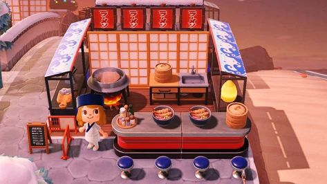 Sushi Animal Crossing, Acnh Sushi Stall, Acnh Sushi Restaurant Outdoor, Acnh Asian Market, Animal Crossing Ramen Shop, Acnh Food Court, Japan Acnh Island, Animal Crossing Japanese Restaurant, Acnh Sushi Restaurant