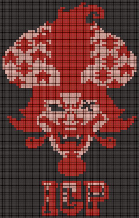 Juggalo Pixel Art, Insane Clown Posse Perler Beads, Icp Perler Bead Patterns, Clown Grid Pattern, Clown Alpha Pattern, My Chemical Romance Alpha Pattern, Crochet Grid Patterns Horror, Crochet Pictures, Music Rap