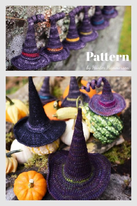 Halloween Knitting Patterns Free, Halloween Knitting Patterns, Halloween Knitting, Knit Crown, Hat Patterns Free, Hat Knitting Pattern, Witches Hat, Hat Knitting, Sock Knitting Patterns