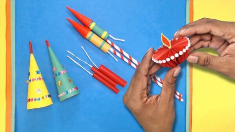 Diwali Crackers Craft Ideas Check more at https://www.kidsartncraft.com/diwali-crackers-craft-ideas/ Crackers Diwali, Diwali Crackers, Crafts For Kids Easy, Diwali Diya, At Home Diy, English Worksheets For Kids, Diwali Diy, Easy Origami, Diy Creative Crafts