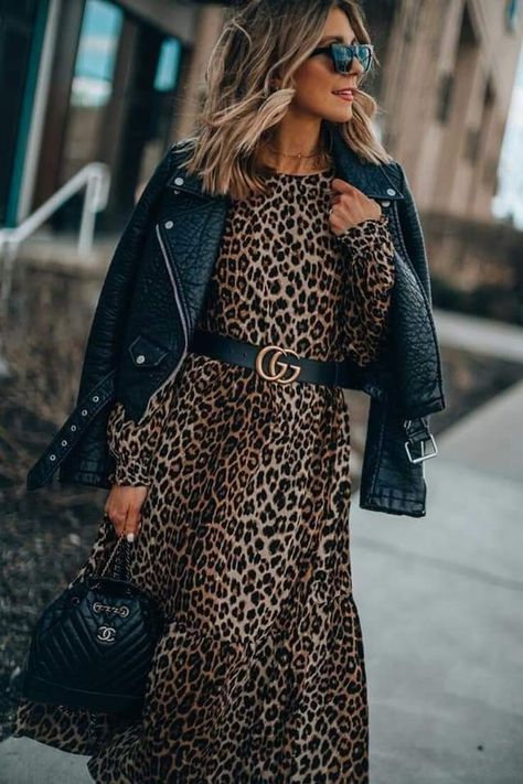 Leapord Dress Outfit, Leopard Print Dress Outfit, Leopard Dress Outfit, Pink Knitted Sweater, Printed Dress Outfit, Leather Jacket Dress, Cella Jane, Leopard Print Maxi Dress, Cheetah Dress