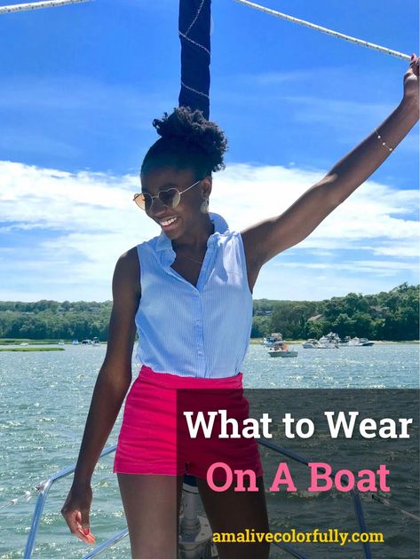 Here's a cute and awesome idea for what to wear on a boat. Click this link to go to a preppy/nautical theme boat outfit that's great for casual sailing in the summer. Add a denim jacket on top of this striped shirt and high-waisted shorts if it's chilly, keeping this boat outfit in tact! Boat Outfits Women, Boat Ride Outfit Summer Casual, Boat Cruise Outfit Black Women, Boat Outfit Women Casual, Boat Attire Women Summer, Boat Tour Outfit, Boat Ride Outfit Summer, Boat Outfit Women Summer, Boat Outfit Women