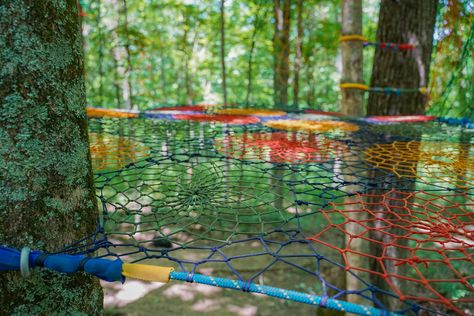 Juniper Moon Grove Tree Net — Tree Weaves Outdoor Loft Nets, Tree House Nets, Tree Net Diy, Rope Tree House, Tree Net Hangout, Diy Tree Net, Cottage Playground, Woods Hangout Spot, Tree Weave