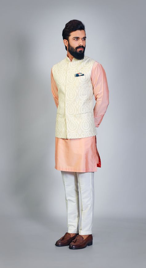 Natural #Color #Aariwork #Kashmiri #Sadri #Kurta #Pastel #Aligarhi #Pants #Daywear #Fun #Mehndi #Sangeet etc. https://goo.gl/5wbAXT Pastel Colour Kurta For Men, Punjabi Kurta Pajama Men, Punjabi Kurta, Pajama Men, Kurta Pajama Men, Kurta For Men, Kurta Men, Indian Men, Dress Men