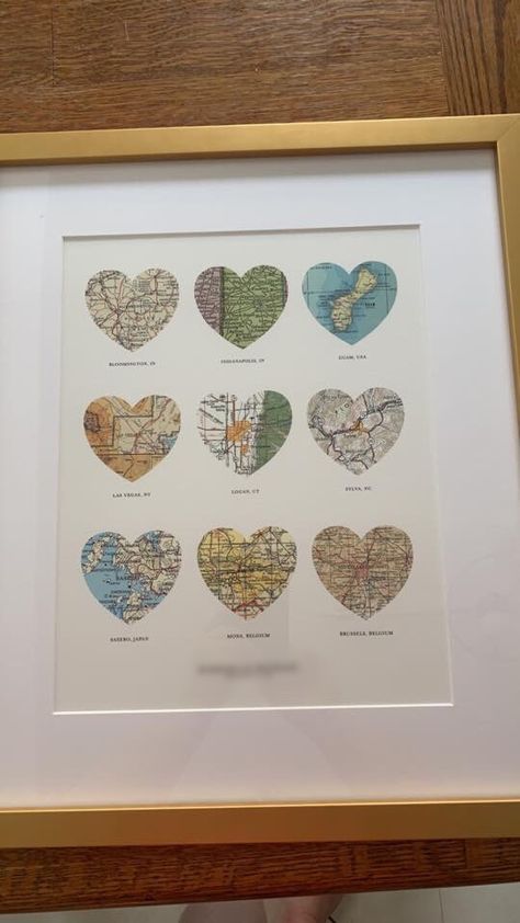 Map Heart, Diy Map, Spouse Gifts, Craft Presents, Anniversary Frame, Best Boyfriend Gifts, Map Crafts, Anniversaire Diy, Bf Gifts