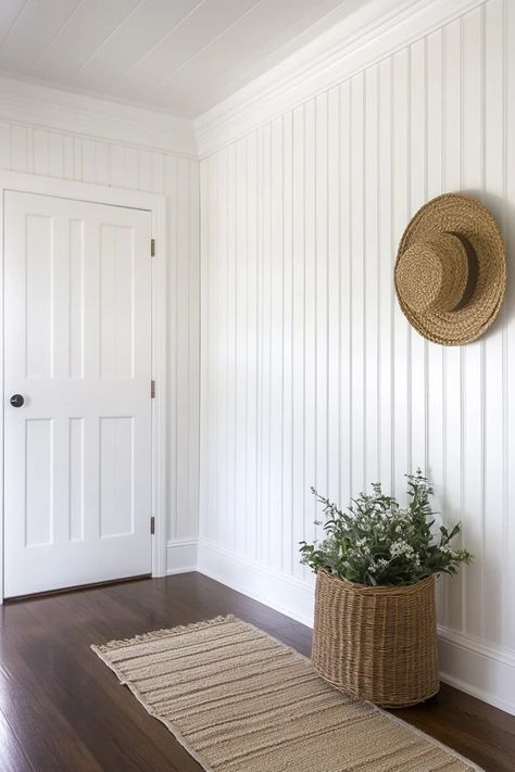 "Bring classic charm to your home with a DIY Beadboard Accent Wall! 🛠️🎨 Perfect for adding texture and style to any room. 🌟✨ #BeadboardWall #DIYAccentWall #HomeInspo" Floor To Ceiling Beadboard Walls, High Bead Board Walls, Beadboard Office Wall, Nickel Board Walls, Beadboard Whole Wall, Farmhouse Wall Treatments, Accent Wall Bead Board, Beadboard Living Room Ideas, Bead Board Entry