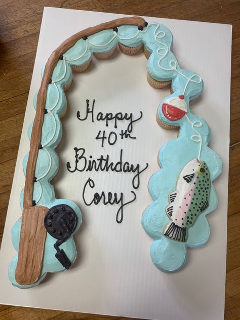 Cupcake Bday Cake, Cupcake Fish Cake, Cupcake Fishing Theme, Fishing Pole Cupcake Cake, Bass Fish Cupcake Cake, Fishing Pole Cupcakes, Ocean Theme Cupcake Cake, Old Man Cupcakes, Birthday Cakes Fishing Theme