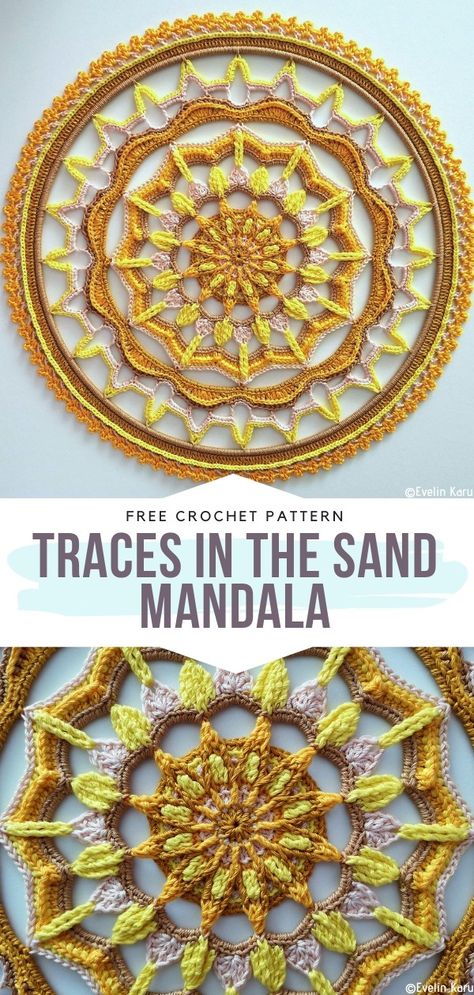 Wind and Sand Mandalas Free Crochet Patterns Sun Mandala Crochet Pattern, Sunflower Mandala Crochet Pattern, Sand Mandala, Mandala Symbols, Mandala Crochet, Black Dream Catcher, Crochet Bow, Crochet Dreamcatcher, Mandala Patterns