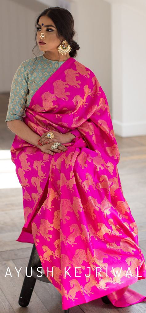 Kanjiveram Sarees by Ayush Kejriwal For purchases email me at designerayushkejriwal@hotmail.com or what's app me on 00447840384707 We ship WORLDWIDE. Instagram - designerayushkejriwal Hot Pink Saree Contrast Blouse, Contrast Blouses For Silk Sarees, Pink Saree Contrast Blouse, Pink Kanchipuram Saree, Silk Saree Blouse Design, Hot Pink Saree, Saree Contrast Blouse, Saree Blouse Design, Ayush Kejriwal