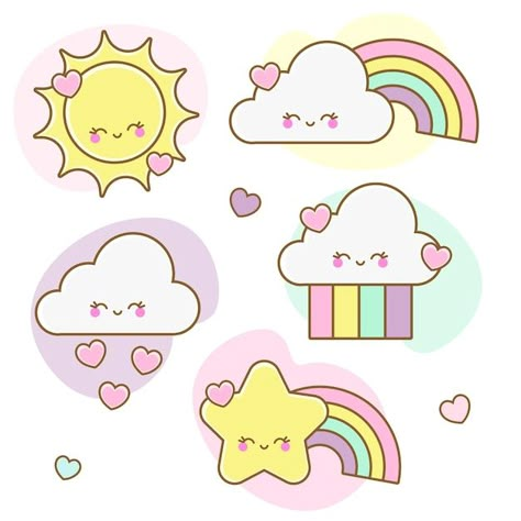 Cute Stickers Simple, Rainbow Doodle Art, Holistic Artwork, How To Draw A Rainbow, Cute Rainbow Drawings, Cute Clouds Drawing, Cute Colorful Doodles, Cute Simple Stickers, Cute Sun Drawing