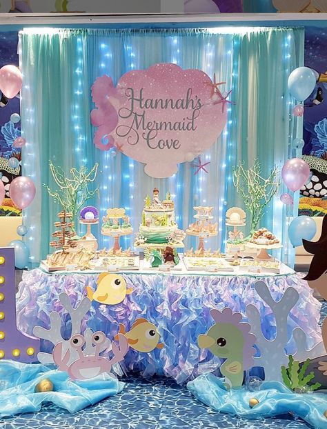 Mermaid Theme Table Set Up, Mermaid Party Table Set Up, Mermaid Table Set Up, Mermaid Party Table, Mermaid Pool Party, Mermaid Pool Parties, Mermaid Pool, Mermaid Tails For Kids, Mermaid Parties