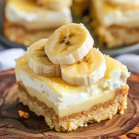 Banana Pudding Cheesecake Bars, Banana Cheesecake Bars, Vanilla Wafer Crust, Banana Cream Pudding, Banana Pudding Cheesecake, Banana Bars, Pudding Flavors, Banana Cheesecake, Cheesecake Mousse