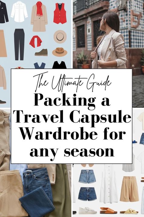 Simplify your suitcase with a capsule wardrobe tailored for any season or destination! Whether it’s spring in Europe, summer travel, or winter vacation, this guide provides a travel packing checklist for clothes and shoes, suitcase accessories, and chic outfit ideas. Perfect for vacation packing, it covers minimalist packing tips, stylish travel looks, and ways to stay trendy while traveling light. Learn to pack smarter and maximize space in your suitcase with ease! Minimalist Packing Winter, What Clothes To Pack For Vacation, Italy Trip Capsule Wardrobe, Packing For 6 Months Travel, Capsule Wardrobe Winter Travel, Packing Light For Fall Travel, How To Pack Winter Clothes In A Suitcase, All Season Capsule Wardrobe, How To Pack Light For Vacation