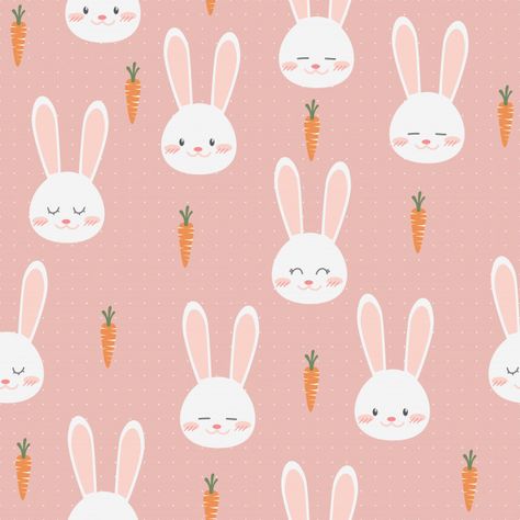 Cute adorable rabbit bunny with carrot cartoon on pink seamless pattern wallpaper. Download thousands of free vectors on Freepik, the finder with more than a million free graphic resources Pink Rabbit Wallpaper, Easter Decals, Bunny With Carrot, Rabbit Wallpaper, Easter Wallpaper, Bunny Wallpaper, Bloxburg Decal Codes, Room Decals, Pink Rabbit