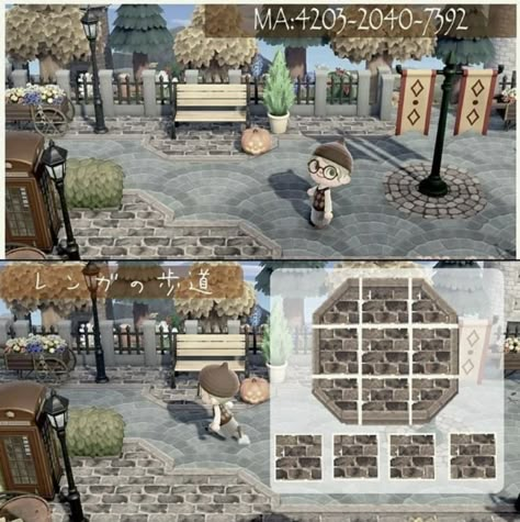 Animal Crossing Paths Stone, Acnh Dark Academia Codes, Dark Academia Map, Pathways Ideas Walkways, Achn Ideas, Grey Stone Tiles, Animal Crossing Qr Codes, Acnh Paths, Brick Pathway