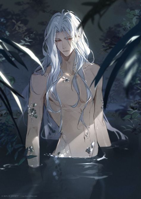 Hot Demon Fanart Male, Man With White Hair Art, White Haired Man Art, Elf Animes, Anime Fairy Boy, Vampire Guy Art, Demon Guy Art, Anime Angel Guy, Dragon Boy Art