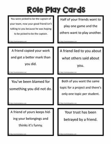 Role Play Cards Therapy Role Play Activities, Emotions Role Play, Emotion Situation Cards, Social Skills Role Play Activities, Role Play Scenarios Social Skills, Role Playing Activities For Kids, Friendship Role Play Scenarios, Drama Therapy Activities, Family Roles Activity