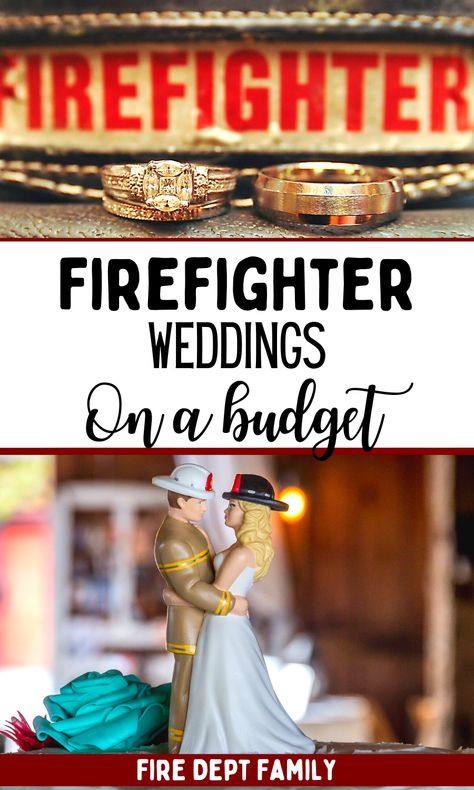 Firehouse Wedding Reception Ideas, Firefighter Wedding Decorations, Firefighter Wedding Ideas, Fire Department Wedding, Wedding Firefighter, Ringling Wedding, Firefighter Wedding Cakes, Fireman Wedding, Firefighter Boots