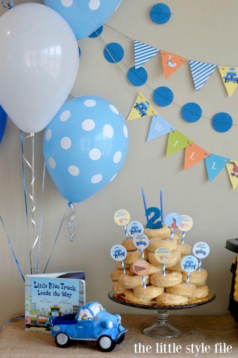 Little Blue Truck Birthday Party, Blue Truck Birthday Party, Refueling Station, Feeding Trough, Little Blue Truck, Cars Birthday Party, Blue Cars, Firetruck Birthday Party, Truck Birthday Party