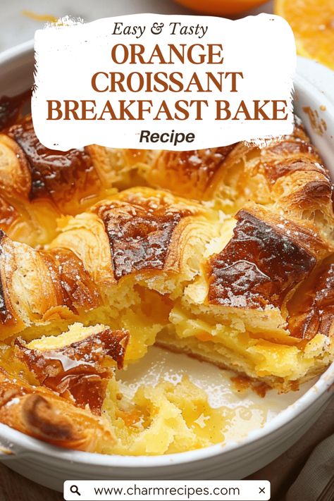 Quick and Delicious Orange Croissant Breakfast Bake Croissant Egg Bake Breakfast, Sweet Croissant Breakfast Casserole, Crossiant Breakfast Pie, Day Old Croissant Recipes, Orange Croissant Breakfast Bake, Breakfast Croissant Ideas, Christmas Croissants, Croissant Quiche, Leftover Croissant Recipes