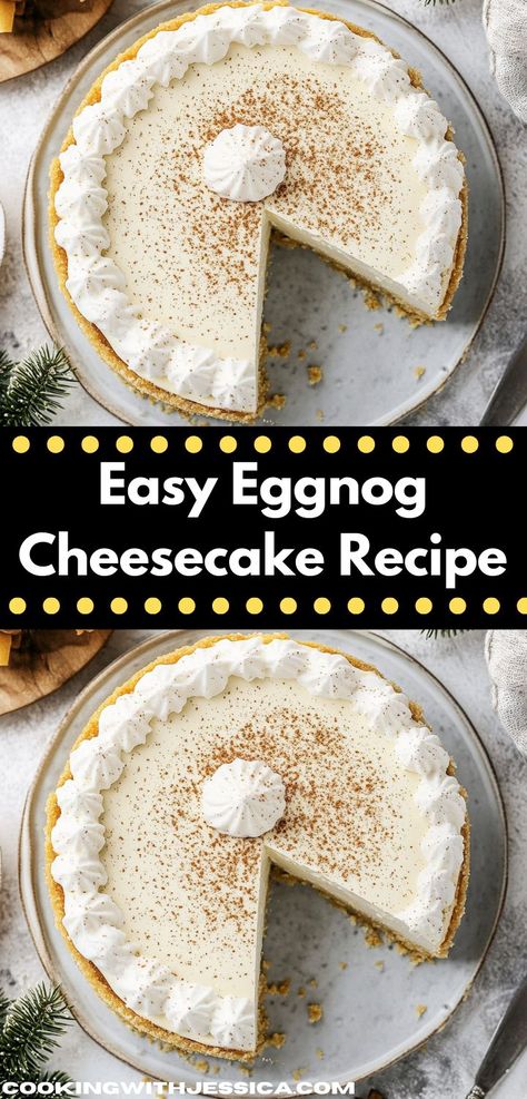 Searching for a unique twist on classic cheesecake? This Eggnog Cheesecake Recipe combines traditional flavors with a creamy texture, making it an irresistible addition to your holiday dessert lineup. Perfect for sharing with loved ones! Unique Cheesecake Flavors, Easy Eggnog Cheesecake, Unique Cheesecake, Eggnog Cheesecake Recipe, Creamy Eggnog, Eggnog Cheesecake, Classic Cheesecake, Festive Desserts, Vanilla Whipped Cream