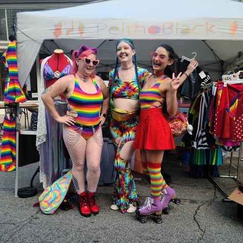 GSO PRIDE IS SUNDAYYYYYY!!! I'M SO EXCITEDDDDD!!! All members of the LGBTQIA are welcome in my booth, ALL OF YOU! Who will I see there? Pic from Pride 2022, featuring @mollypolypro and @livson8s in their rainbow rompers that I made . . . #gsopride #greensboropride #pridefestival #ncpridefestival #gsonc #greensboro #greensboronc #queermaker #lgbtqiamafia #legitibiqua #rainbowpride #bipride #transpride #gaypride #peithoblack #prideclothing Trans Pride, Pride Outfit, Greensboro Nc, Rainbow Pride, Gay Pride, Rompers, Rainbow, Festival, Black