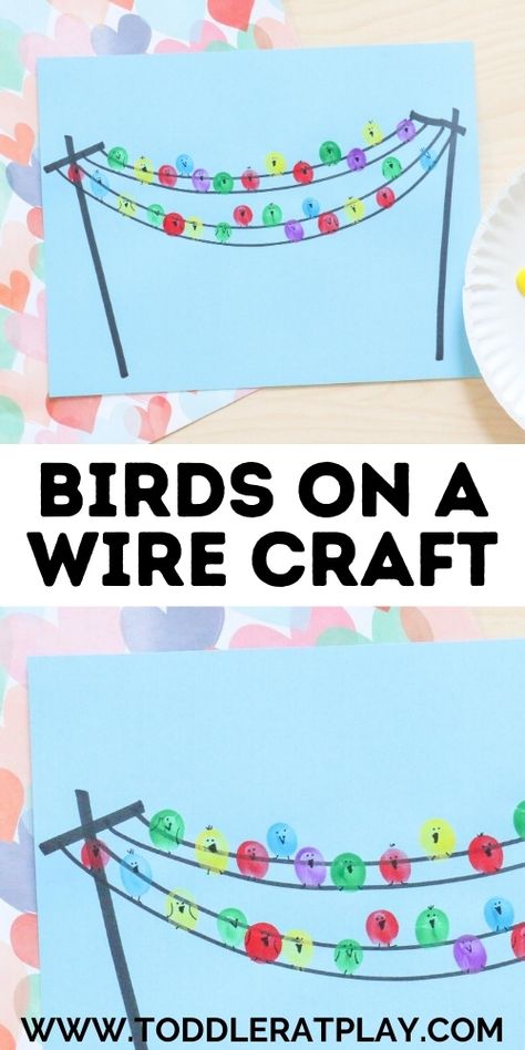 Birds on a Wire Craft - Toddler at Play Fingerpaint Kids Crafts, Bird Crafts Preschool, Time Craft, Nature Camp, Prek Crafts, Storytime Crafts, Sketchbook Layout, Sensory Exploration, Lesson Plans For Toddlers