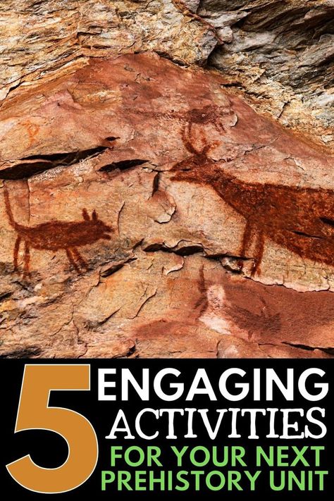 Stone Age Teaching Ideas, Stone Age Unit Study, Paleolithic And Neolithic Activities, Stone Age Activities Middle School, Stone Age Activities Projects, Prehistory Unit Study, Early Humans Projects, Stone Age Art Cave Painting, Stone Age Activities For Kids