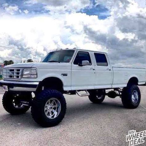 Lifted White Crew Cab Ford F350 1996 Ford F150 Lifted, Obs Trucks Ford, 1996 Ford F250 Diesel, Ford Crew Cab, Obs Ford, Big Ford Trucks, Obs Truck, Pickup Trucks For Sale, 1996 Ford F150