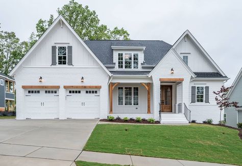 Austin Robertson on Instagram: “Europeon influence at its finest! 🤩👌We love the elevation on this home and how the mixed materials of siding, painted brick and cedar…” House Siding Ideas Exterior, Perfect White Paint, Sherwin Williams Snowbound, White Paint Color, Cabin Exterior, Colored Ceiling, White Windows, White Paint Colors, House Siding