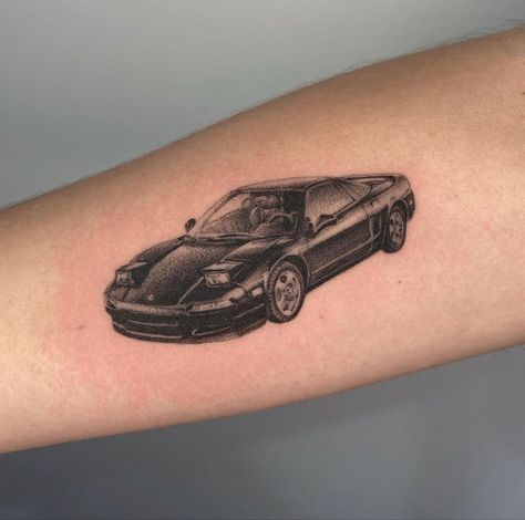 Realistic Car Tattoo, Classic Car Tattoo, Car Tattoos For Women, Vintage Car Tattoo, Car Lover Tattoo, Ferrari Tattoo, Tattoed Heart, Car Tattoo Design, Cars Tattoo