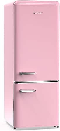 iio 7 Cu Ft Bottom Freezer Retro Refrigerator, Small, with Mini Fridge for Bedroom, 3 Glass replacement Shelves, LED Light,1 Crisper, 2 Drawers (Pink) Fridge For Bedroom, Replacement Shelves, Retro Refrigerator, Small Fridges, Small Refrigerator, Bar Fridges, Bottom Freezer, Door Shelves, Kitchen Must Haves