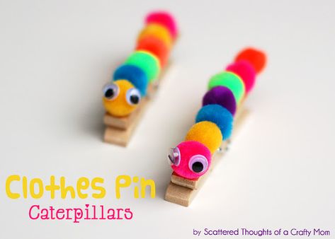 Caterpillar clothespin: for "The Very Hungry Caterpillar" - you could also clip him onto pictures of everything he ate! Summer Crafts For Kids, Clothes Pin Crafts, Crafty Kids, Wooden Pegs, Childrens Crafts, Craft Activities For Kids, Summer Crafts, Spring Crafts, Toddler Crafts