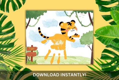 Roar into creativity with our Tiger Handprint Art! Ideal for classroom craft, create adorable tiger jungle animals handprints for the perfect baby handprint keepsake. Engage toddlers in a thrilling craft project, and enjoy the DIY printable for extra kid-friendly fun. 🐅🎨 #HandprintArt #BabyKeepsake #ClassroomCraft #DIYPrintable Tiger Jungle, Handprint Keepsake, Tiger Crafts, Jungle Scene, Baby Handprint, Tiny Hands, Handprint Craft, Cute Tigers, Wild Adventures