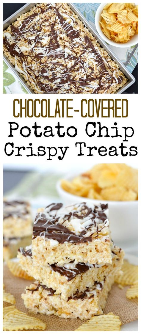 Kettle Cooked Chips, Crispy Treats Recipe, Chocolate Potato Chips, Chocolate Covered Potato Chips, Salty Desserts, Rice Crispy Treats Recipe, Cereal Treats, Potato Chip, Rice Crispy Treats