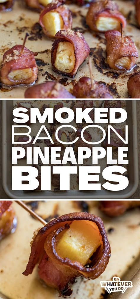 Smoked Bacon Wrapped Pineapple, Pellet Smoker Appetizer Recipes, Traeger Ideas, Bacon Wrapped Pineapple, Simple Appetizers, Grilled Appetizers, Smoked Recipes, Bacon Dishes, Bacon Crisps