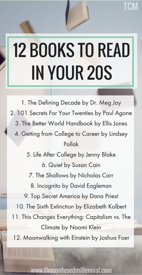 books to read in your 20s, books to read for young adults, reading list, book recommendations #Books Defining Decade, Books To Read In Your 20s, Early 20s, 12 Books, Books Everyone Should Read, Your 20s, Vie Motivation, Book Challenge, Foto Tips