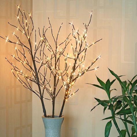 41'' LED Lighted Trees & Branches & Reviews | Birch Lane Pre Lit Twig Tree, Lighted Tree Branches, Lighted Trees, Twig Lights, Branches Diy, Natural Branches, Twig Branch, Mini Led Lights, Dinner Party Decorations