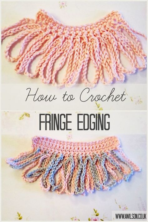 How To Crochet Fringe Edging Tutorial - (awilson) Crochet Edging Tutorial, Picot Crochet, Crochet Edging Pattern, Crochet Border Patterns, Baby Kostüm, Crochet Edging Patterns, Crochet Fringe, Crochet Borders, Crochet Stitches Patterns