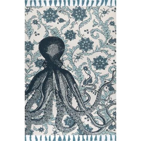 Shop nuloom 5 x 8 aqua indoor animal print coastal area rug in the rugs section of Lowes.com Octopus Rug, Coastal Area Rug, Giant Octopus, Aqua Rug, Coastal Area Rugs, Bold Color Schemes, Aqua Area Rug, Coastal Rugs, Rug Sizes