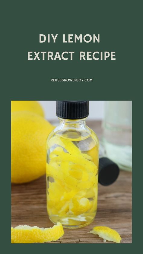 Clear glass bottle filled with lemon peels for homemade lemon extract, with whole lemons and a zester in the background, suggesting a DIY recipe. Citrus Twist, Enjoy The Process, Lemon Extract, Recipe Notes, Small Bottles, When You Know, Kitchen Hacks, Do You Need, Great Recipes