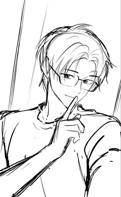 Anime Boy With Glasses Drawing, Nerdy Boy Drawing, Guy With Glasses Drawing, Boy With Glasses Drawing, Poses Male Drawing, Glasses Side View, Nerd Sketch, Webtoon Sketch, Reference Kpop