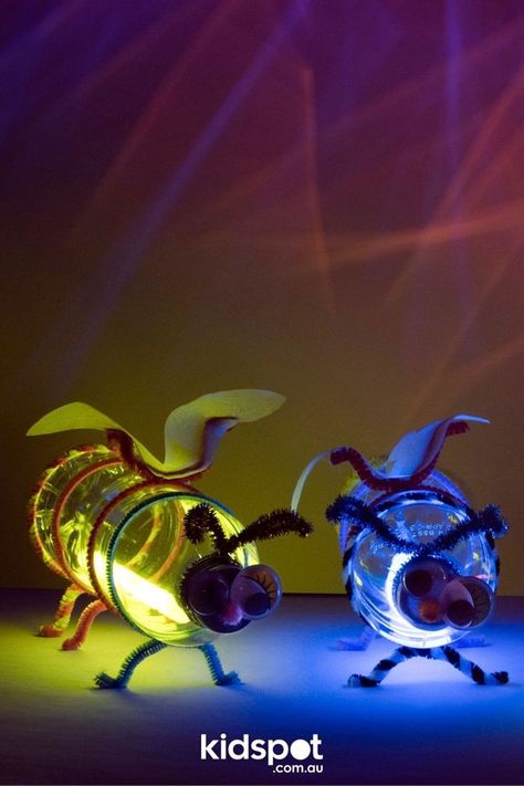 Lightning Bug Crafts, Recycled Crafts Kids Projects, Firefly Craft, Fireflies Craft, Glow Crafts, Water Bottle Crafts, Fireflies In A Jar, Fly Craft, Firefly Art