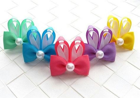 Bunny Hair Clip, Easter Craft Projects, Mini Hair Bows, Bunny Hair, Ribbon Sculptures, Hair Bow Tutorial, Easter Bunny Ears, Hair Clips Diy, Ribbon Sculpture