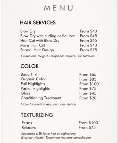 Cosmetology Business, Unique Hair Salon, Hair Salon Price List, Hair Salon Prices, Business Plan Example, Hair Salon Business, Salon Price List, Cosmetology Student, Hair Business