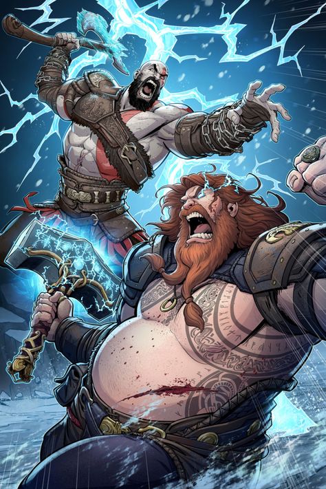 Inspired from God of War Ragnarök Kratos Vs Thor, Thor Drawing, Patrick Brown, God Of Wars, Viking Culture, Dope Cartoon Art, Video X, Brown Art, Thor