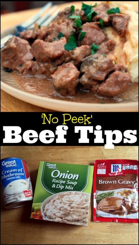 Beef Tips With Gravy, No Peek Beef, Beef Tips Gravy, Beef Tips Recipe, Beef And Gravy, No Peek Beef Tips, Beef Stew Meat Recipes, No Peek, Beef Tip Recipes