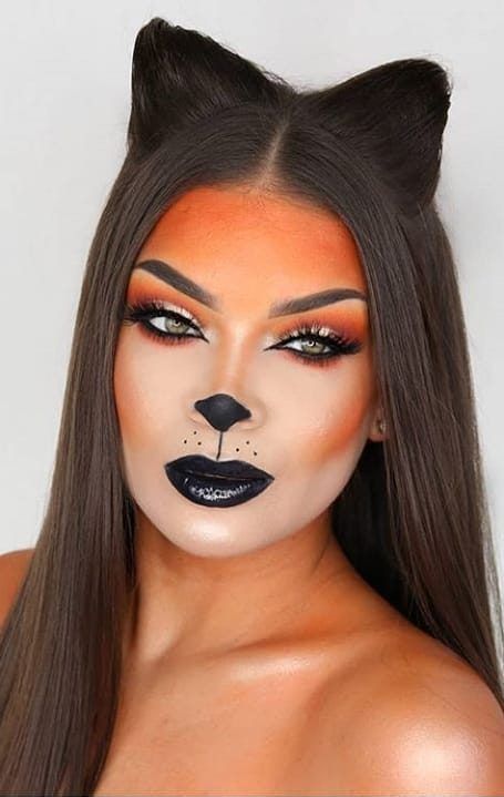 Fox Costume Makeup, Fox Makeup Halloween, Beautiful Halloween Makeup, Boots Makeup, Fox Halloween, Cat Halloween Makeup, Fox Makeup, Animal Makeup, Cute Halloween Makeup