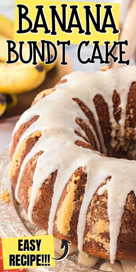 This banana bundt cake strikes the perfect balance between sweet and fruity flavors. Every bite of this moist banana cake is coated in a sweet glaze making it a dessert that is truly unforgettable. Banana Bundt Cake Recipe, Moist Banana Cake, Easy Bundt Cake Recipes, Super Healthy Snacks, Banana Bundt Cake, Banana Bundt, Easy Bundt Cake, Brown Sugar Recipes, Sweet Glaze